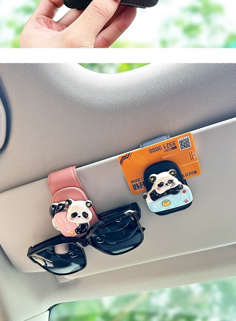 Cute Panda Car Glasses Clip Car Sun Visor Storage Multifunctional Cartoon Sunglasses New Car Magnetic Suction