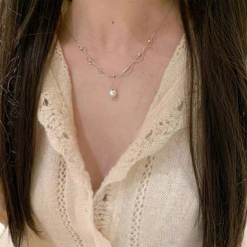 925镀银重工法式蕾丝珍珠项链女轻奢高级感小众颈链配饰锁骨链|undefined