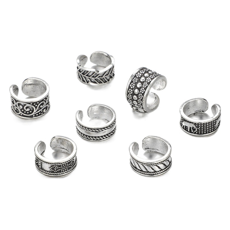 Amazon Comercio exterior nueva playa anillo hueco cadena geométrica conjunta pie anillo 7 unidades anillo abierto traje