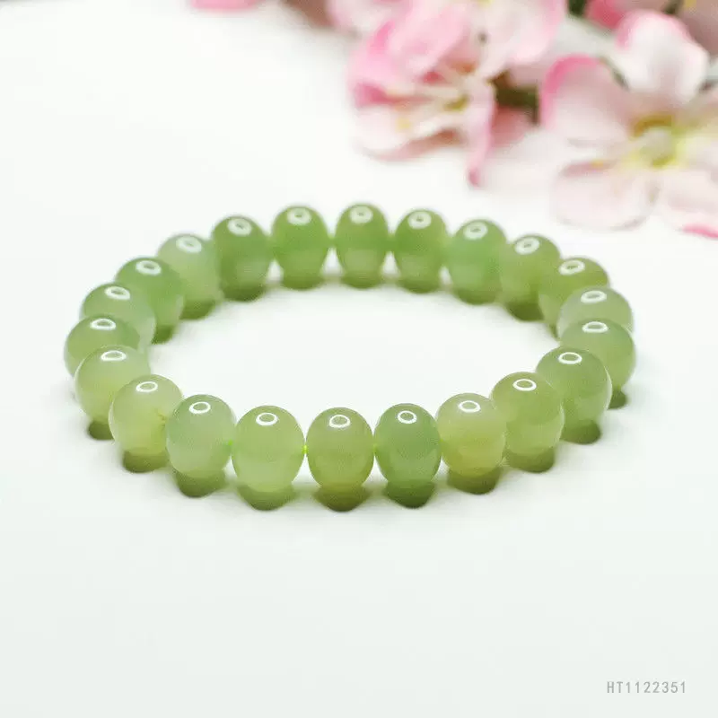 眷钰 天然和田玉老型珠手串晴水料手链玉石直播批发代发S1122351