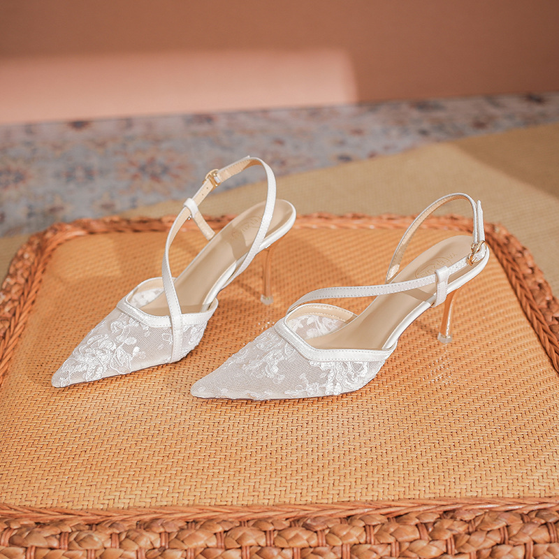 763-3 covered toe sandals women's summer high heels women's French high-end lace mesh sexy a generation of hair