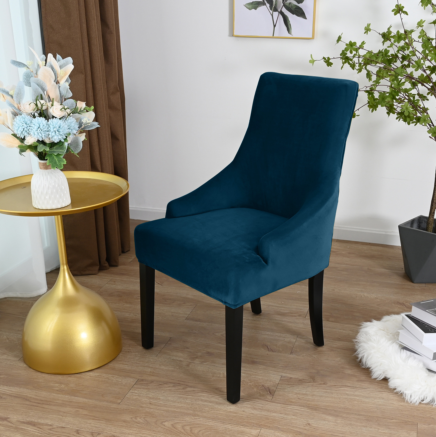 Amazon transfronterizo color sólido elástico plata de lana de fox estilo europeo cubierta de silla de comedor de hotel cubierta de polvo al por mayor