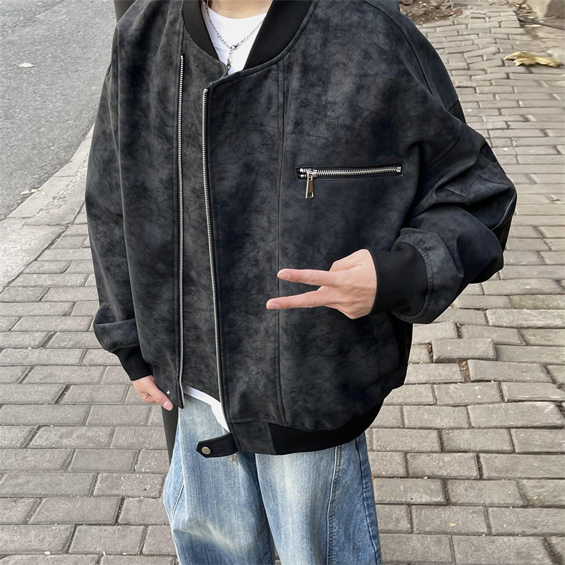 美式棒球Pu皮夹克外套男春秋新款潮牌高街设计感宽松百搭夹克外套