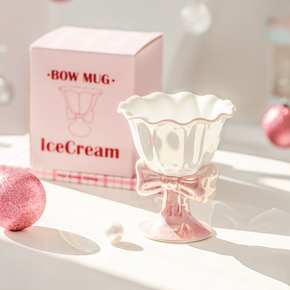 Японская керамическая чашка с бантом, чашка для мороженого, десертная чашка, милая девушка, изысканный индивидуальный дизайн, пара