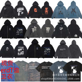 ERD忧郁的富二代24宽松版型洗水做旧印花圆领短袖T恤高街卫衣外套