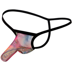 YUTATA elephant trunk sexy men's underwear, smooth and soft printed see-through mesh men's sexy thong B184