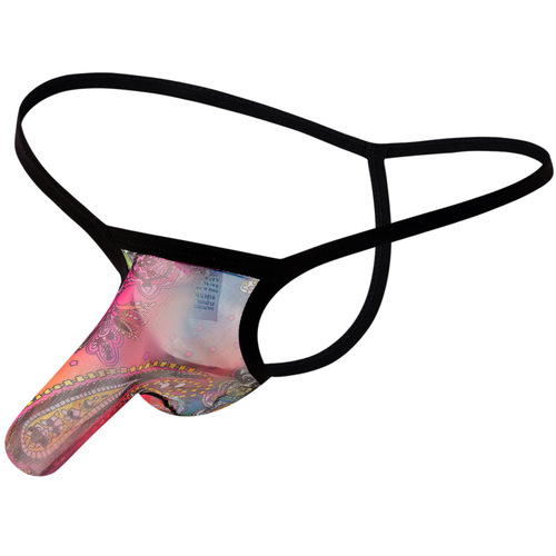 YUTATA elephant trunk sexy men's underwear, smooth and soft printed see-through mesh men's sexy thong B184