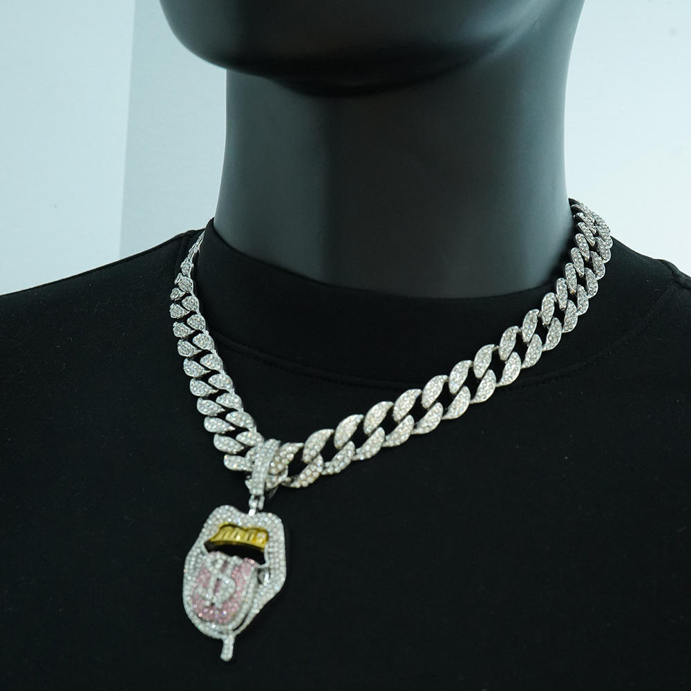 Plata con cadena cubana 18inch (rosa diamante)