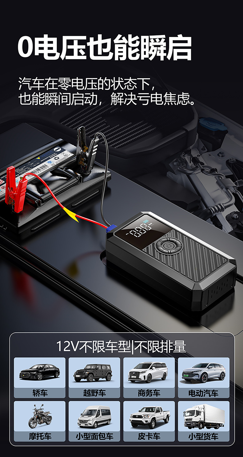 Car Air Pump, Emergency Jump Starter, All-In-One Device, Cigarette Lighter, Air Pump, Strong Start, 12V Car Jump Starter Power Bank