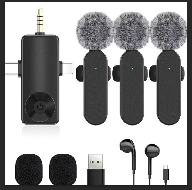 クロスボーダーワイヤレスラペルマイクH18、1対4、3-in-1インターフェース、ライブストリーミング、携帯電話撮影、ノイズ低減、録音|undefined
