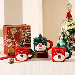 北欧クリスマスセラミックマグ蓋付きクリエイティブカップルウォーターカップお土産クリスマスギフトかわいいカップ