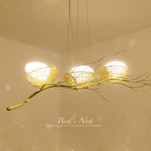 跨境客厅卧室吧台玻璃编织鸟巢led灯创意铝线艺术餐厅鸟窝吊灯
