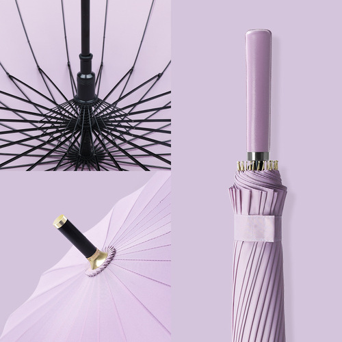 Umbrella new style color handle 24 rib automatic umbrella large long handle umbrella simple double anti-storm umbrella one piece drop shipping