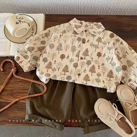 2025儿童衬衫春秋新款女童韩版复古百搭洋气衬衣男童宝宝纯棉外套