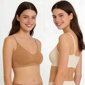 V领波浪边无痕内衣女背心式胸罩薄款无钢圈舒适文胸Seamless bra