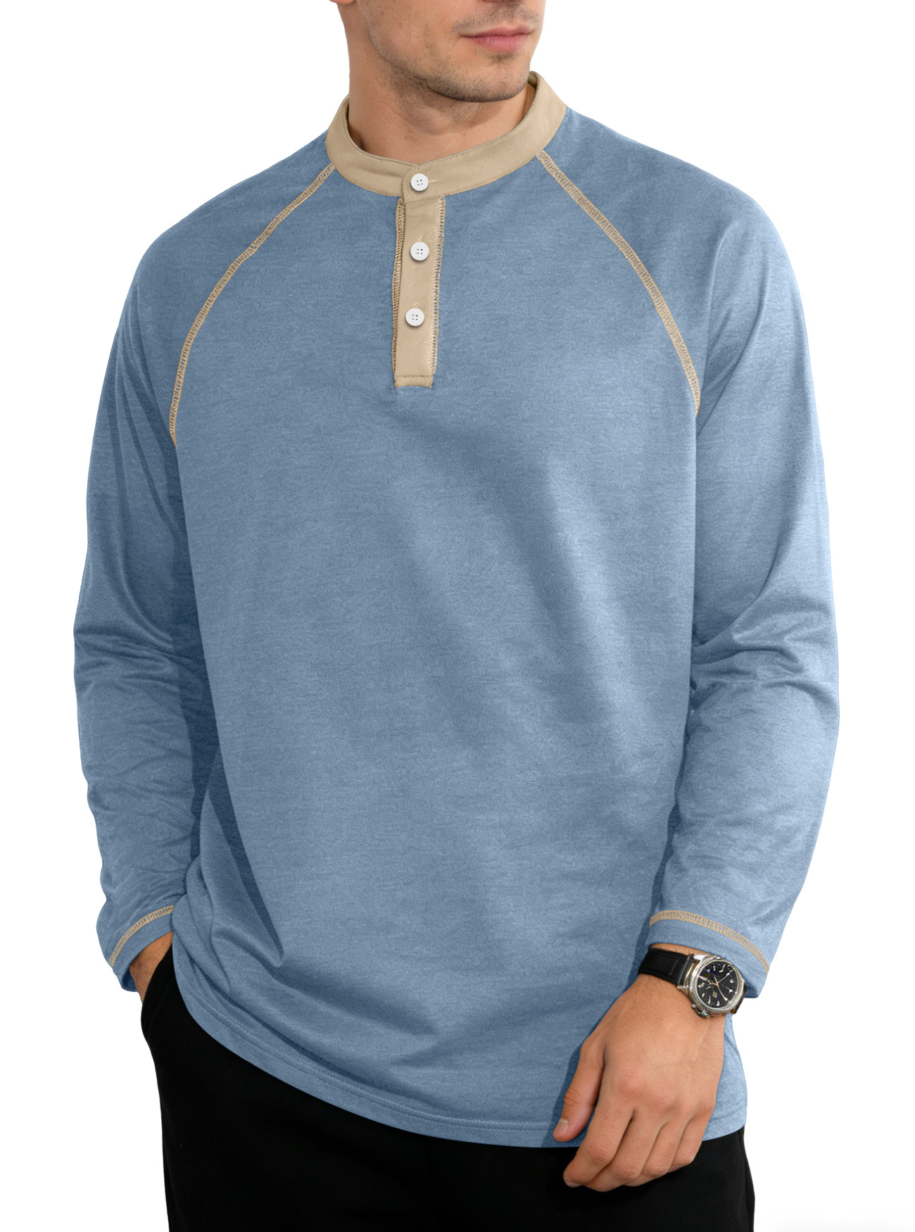 Nuevo Europa y América primavera y otoño nuevo hombre botón de tamaño grande color combinación camiseta deportiva de manga larga camiseta de polo transfronteriza casual