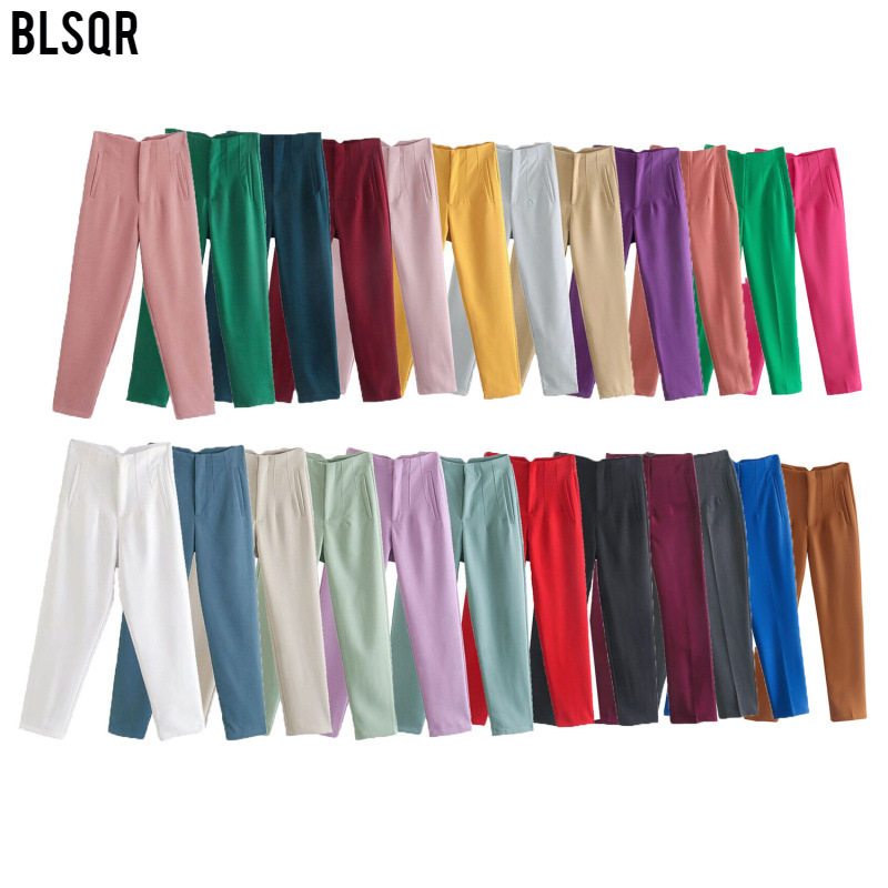 Amazon Cross-Border Wholesale European and American Clothing 2025 Spring and Autumn High-Waisted Nine-Point Pants Slim Casual Pants A69385