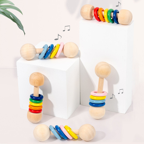 Factory wholesale Amazon cartoon wooden rattle 0.025 infant Orff musical instrument hand-held training toy