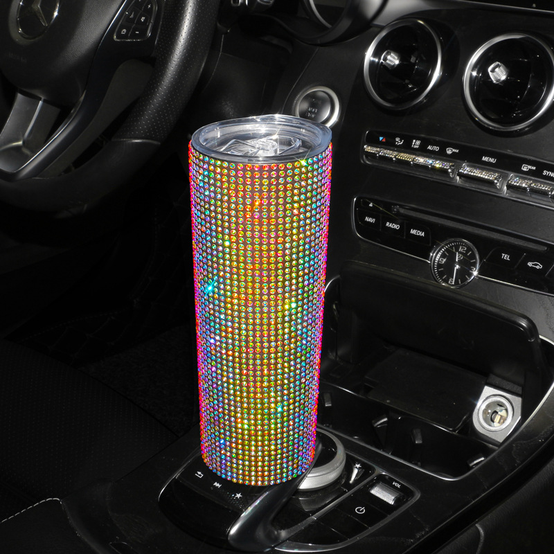 Sudeste de Asia taza fría transfronteriza flash diamante lindo portátil taza de agua diamante incrustado taza recta 20oz de acero inoxidable taza de bolsillo