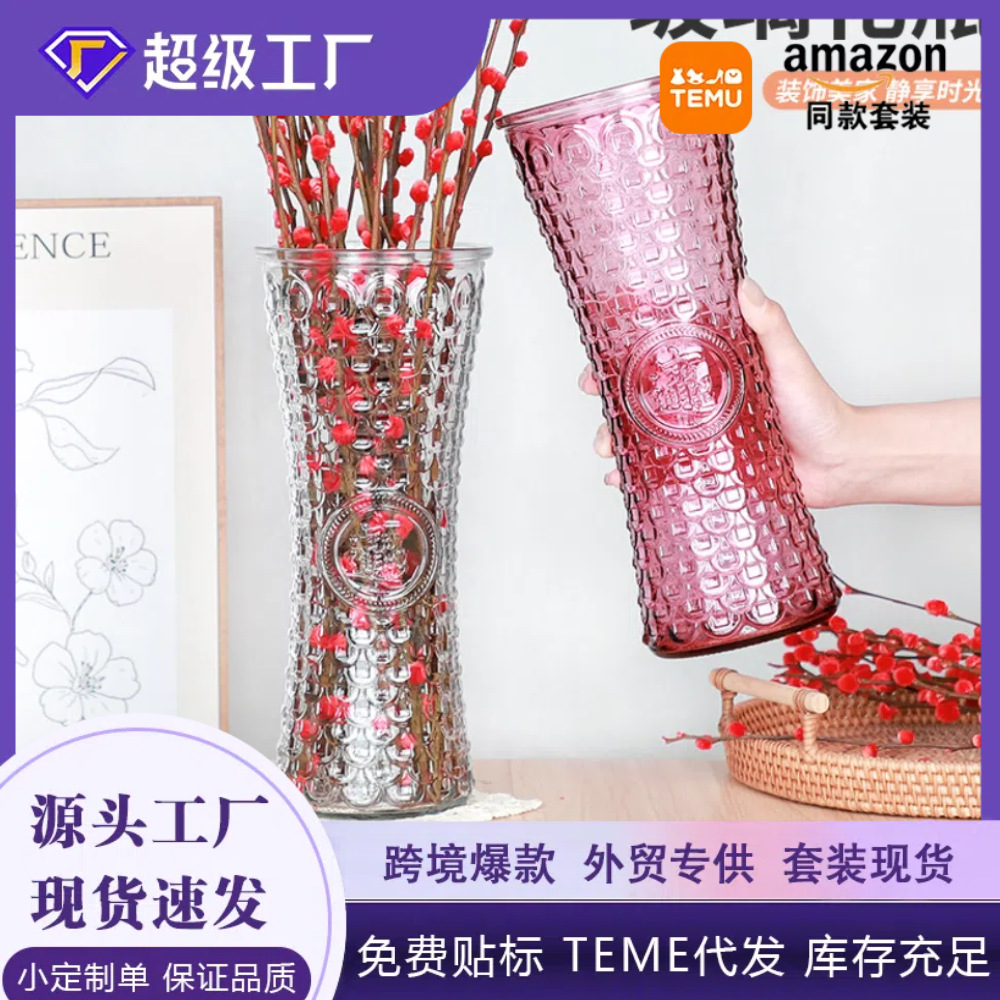 Moderno minimalista extra grande florero rojo ins estilo flor seca engrosada florero de vidrio decoración de la sala de estar