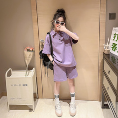 女童夏裝套裝2024新款兒童洋氣時髦夏季短袖polo衫女大童運動夏款