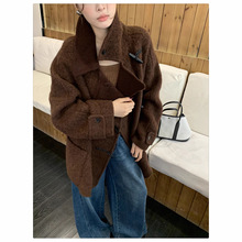 25新款木质扣极简韩系苏丽羊驼手缝大衣女士外套