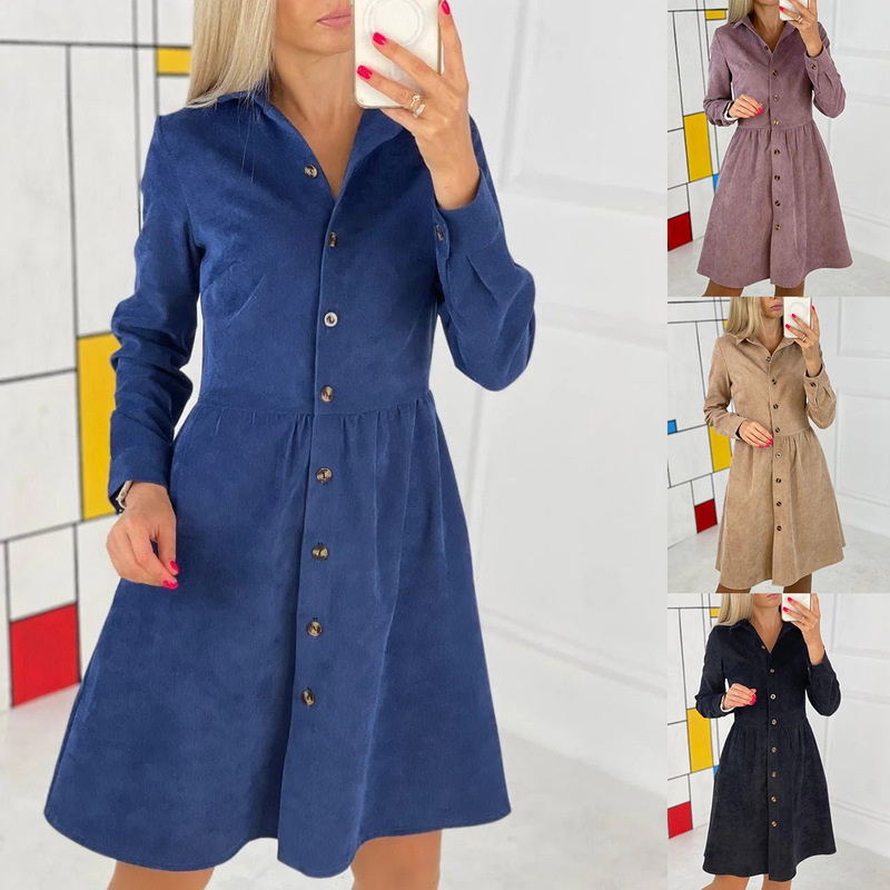 2021 autumn and winter independent station wish Amazon ebay long sleeve single-breasted Shirt corduroy dress dress