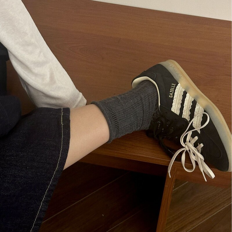 New Mulberry Silk Wool Slouch Socks for Women, Autumn and Winter Rolled Edge, Dark Pattern, Korean Style, Versatile, Sweet Girl Jk Gray Socks