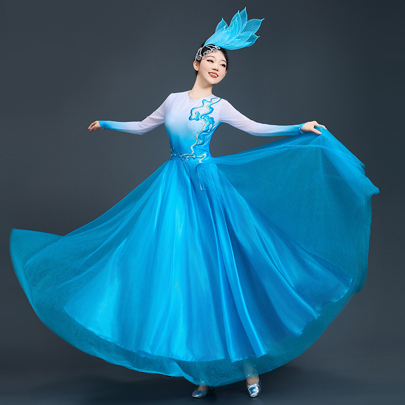 绽放开场舞大摆裙演出服女现代古典舞灯火的中国舞蹈服歌伴舞大气|undefined