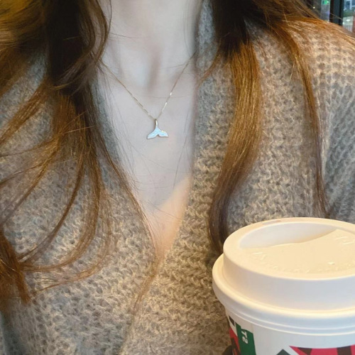925 silver mermaid tail cloud white oil pattern thin snake bone necklace clavicle chain for women