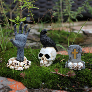 Cross-border Halloween Crow Ghost Hand Tombstone Small Ornaments Home Garden Resin Miniature Landscape Resin Decoration Sculpture