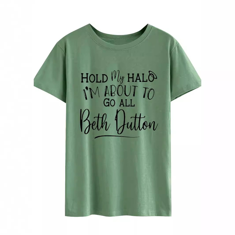 Hold My Halo Cross-Border New Amazon European and American Style Short-Sleeve T-Shirt with Letter Print
