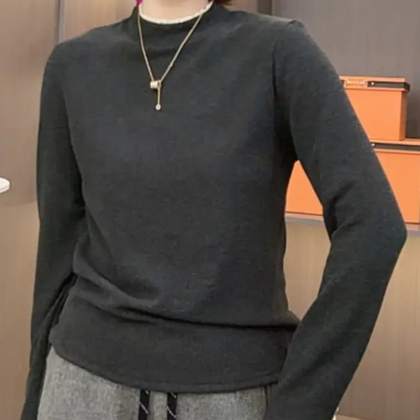 双面绒花边点缀秋冬低领打底衫