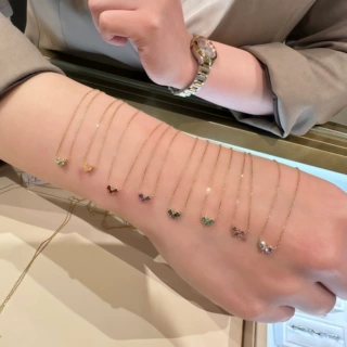 S925纯银日系轻奢双面爱心诞生月宝石项链诞生月份迷你心型锁骨链