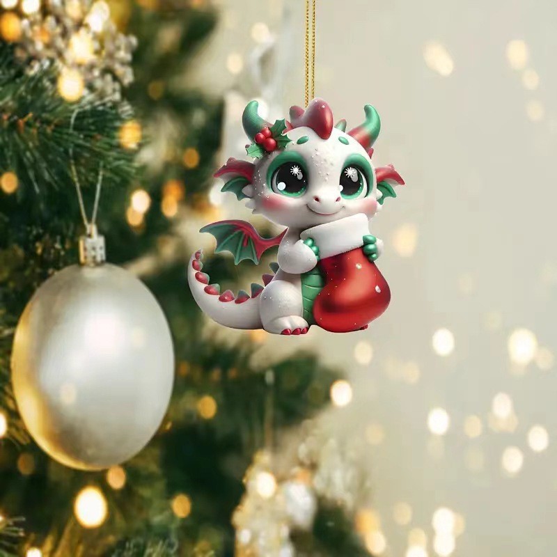 Nuevos dinosaurios acrílicos 2D decoraciones navideñas colgantes de espejos retrovisores de automóviles colgantes de mochila