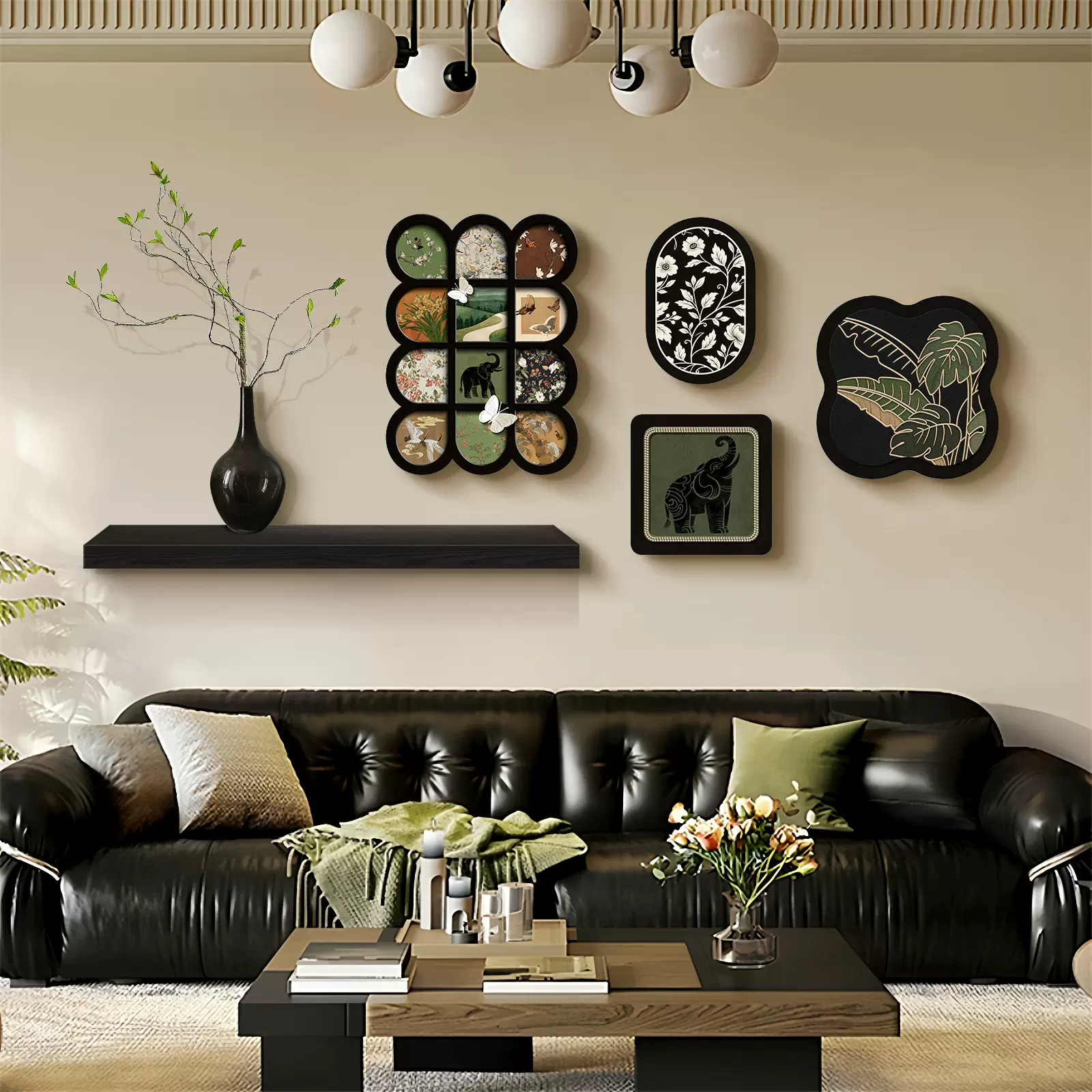 中古风客厅装饰画法式复古高级感沙发背景墙挂画寓意好的组合壁画