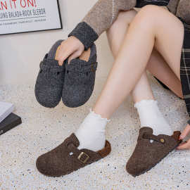 保暖加绒半拖勃肯鞋女鞋2025秋冬季新款外穿复古毛毛棉鞋休闲鞋