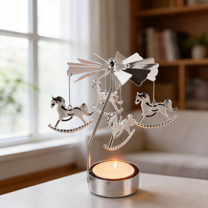 In-Stock Rotating Carousel Candle Holder, Fortune Wheel Iron Art Candle Holder Ornament, Candle Cup, Cross-Border