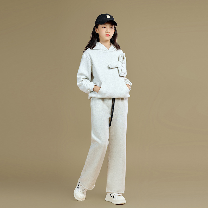 Ropa para niños 2023 otoño y el invierno nueva chica de lana suéter pantalones traje los grandes movimiento aire exterior