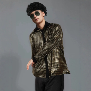 2025 New 70S Boys Classic Casual Retro Glossy Suit Disco Performance Top with Accessories