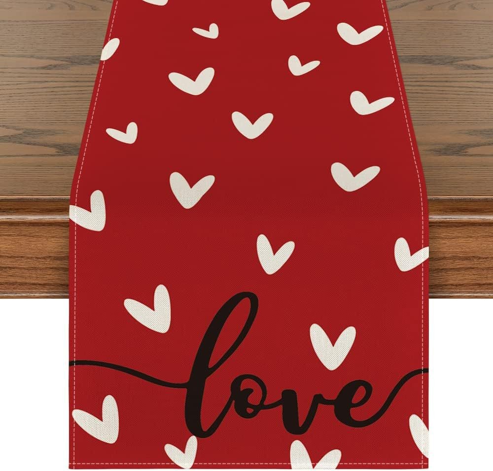 Juego de mantel individual y camino de mesa transfronterizo con estampado de corazones, mantel, tapete aislante térmico, decoración para ambiente festivo, tira larga nórdica para mesa de centro. image 13
