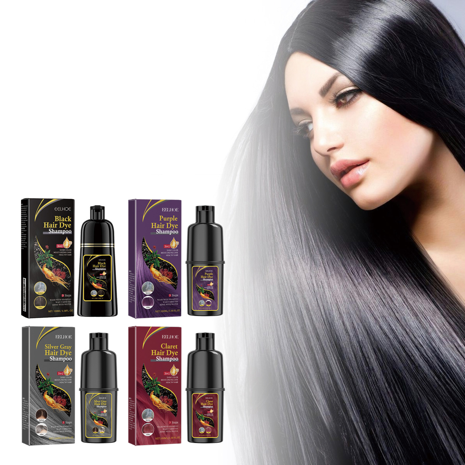 La serie de champús para el cabello EELHOE es suave y no irritante, hidrata el cuero cabelludo y cambia fácilmente de color.