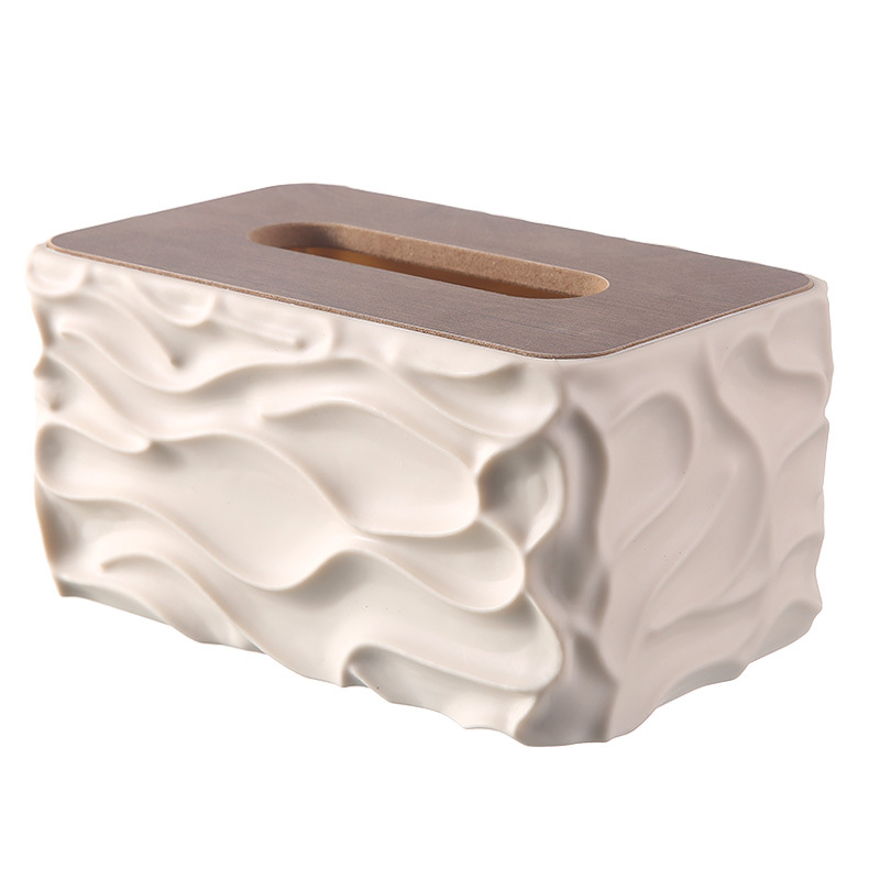Caja de toallas de aire crema simple caja de almacenamiento de escritorio con cubierta de madera caja de extracción de papel creativa caja de extracción de papel de lujo ligera sala de estar doméstica