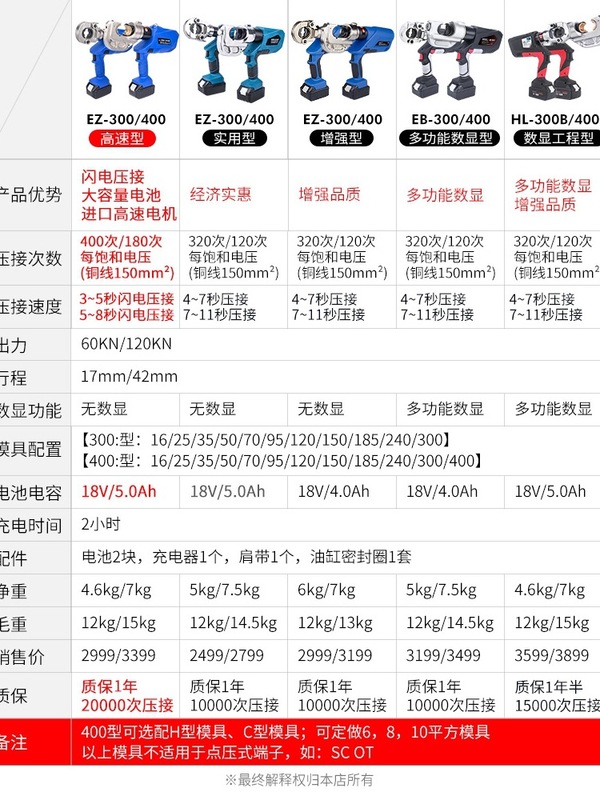 明哲充電式油圧クランプEZ-300/400電動圧線クランプリチウム電線ケーブル銅アルミ端子圧着クランプ|undefined