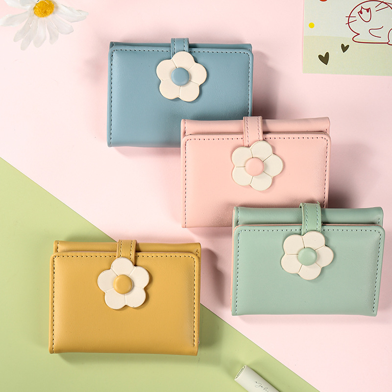 Cartera de regalo 2024, cartera corta para mujer, bonitas flores pequeñas, estilo coreano fresco, monedero para celebridades de Internet, envío directo