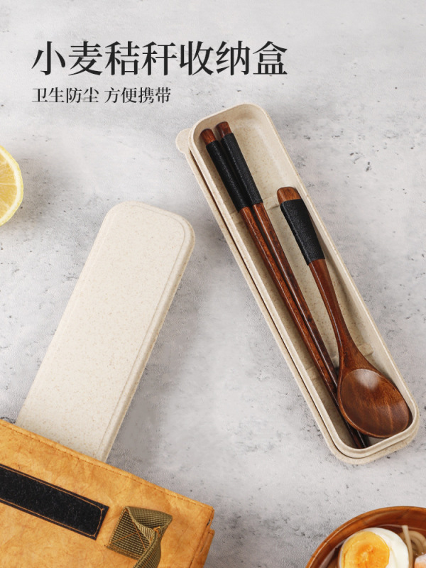 箸とスプーンセット 木製一人用携帯食器3点セット 子供・学生用持ち帰り用収納ボックス|undefined