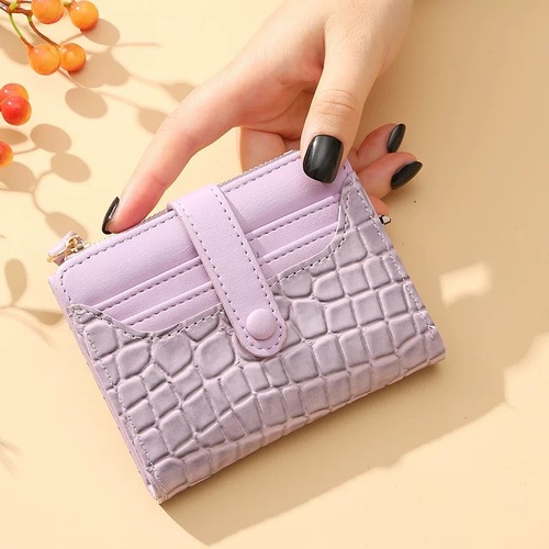  New Women's Korean Retro Crocodile Pattern Wallet Short Style Simple Temperament Multi-Card Slot Card Holder Coin Clip Bag