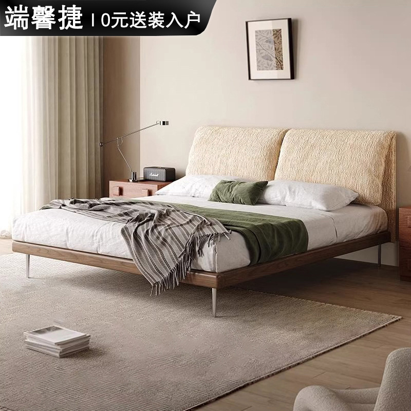 Cama de orejas de elefante cama de tela de nieve cama principal retro cama de madera maciza cama de envoltura moderna simple cama doble 1.8