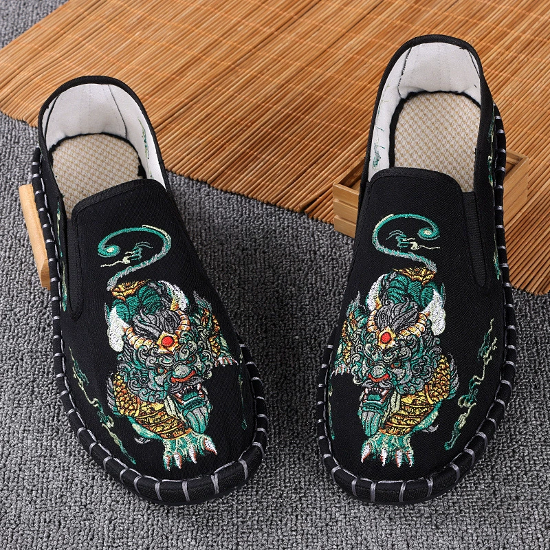 Повседневная мужская тканевая обувь Old Beijing, весенняя, осенняя и летняя дышащая универсальная обувь с вышивкой, молодежная обувь ручной работы для интернет-знаменитостей
