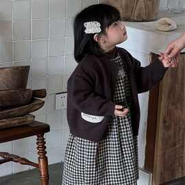 2025秋新款女童毛衣童装秋装洋气外穿针织开衫女宝宝长袖咖色外套